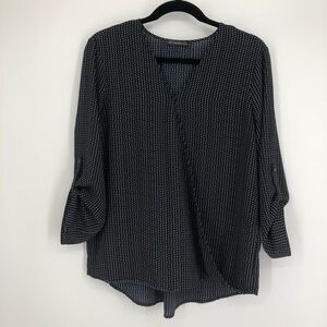 ADRIANNA PAPELL Polka Dot Wrap Blouse‎ Navy Blue